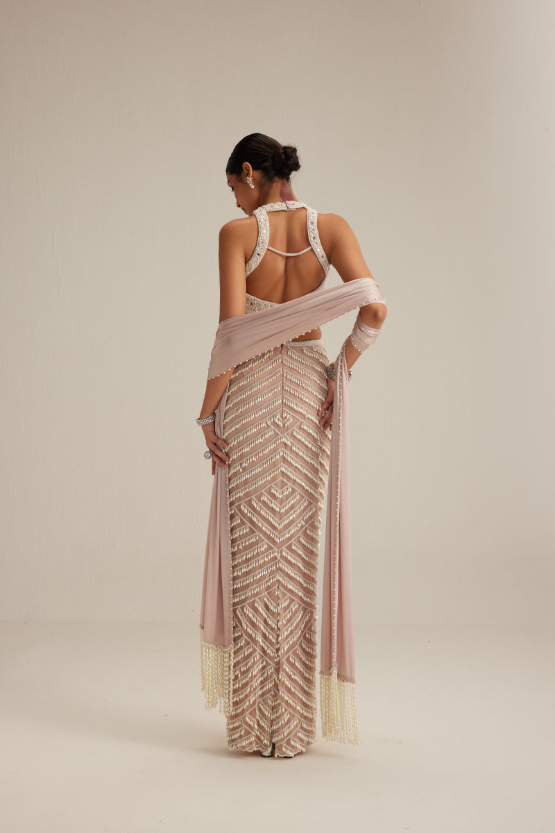 Ash Pink Pearl Drop Pencil Skirt Set