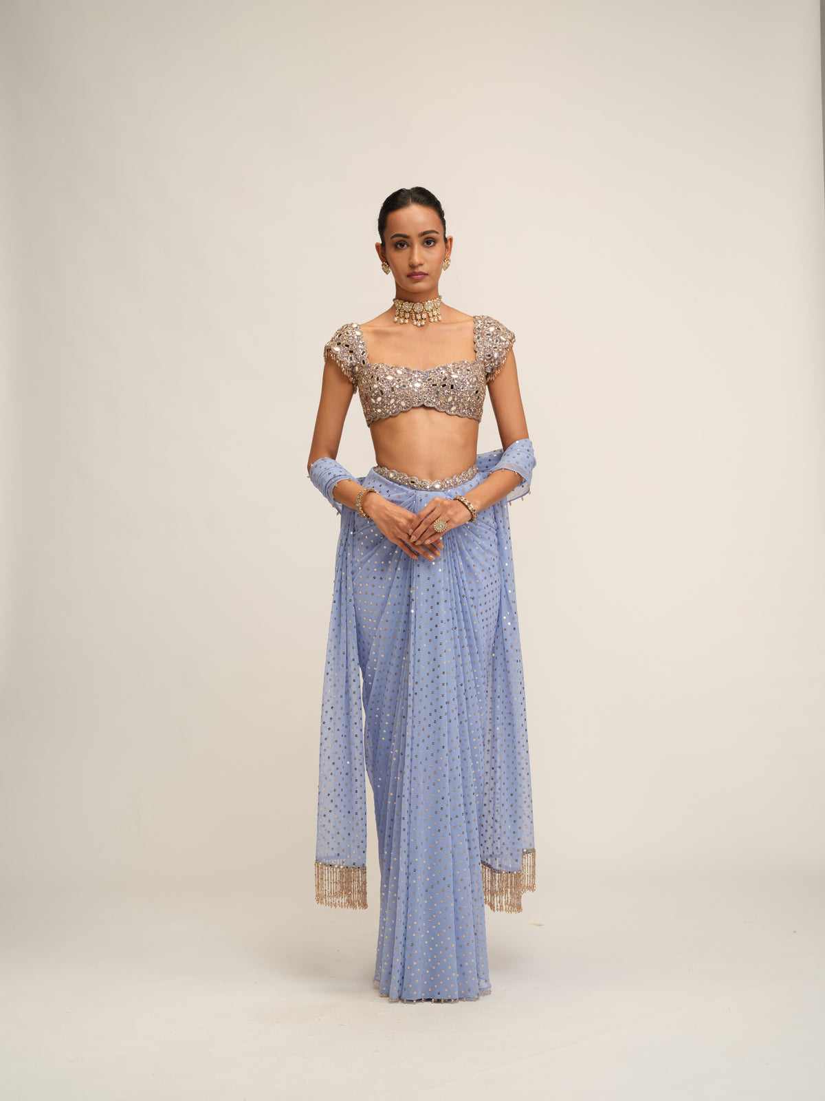 Dew Blue Draped Skirt Set