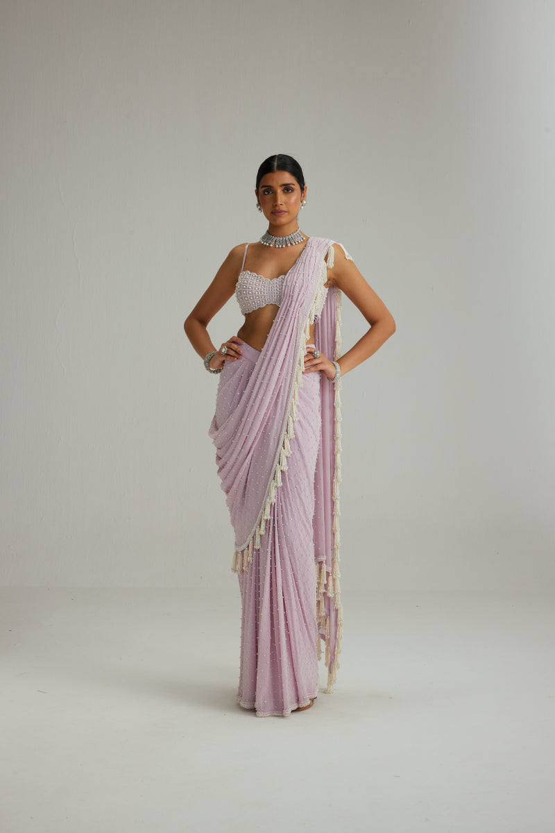 Lavender draped saree set
