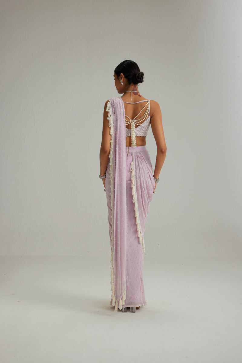 Lavender draped saree set