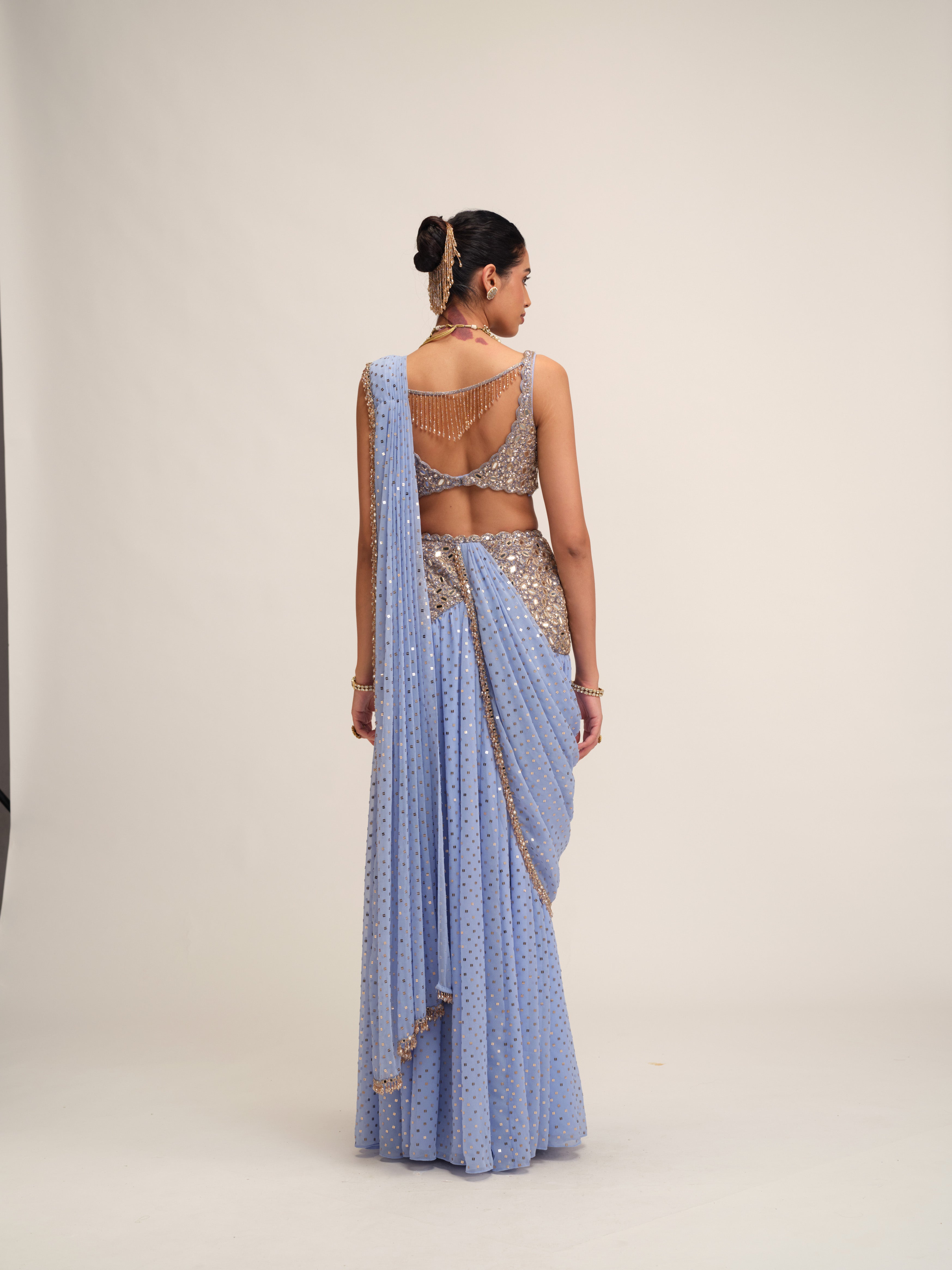 Dew Blue Draped Saree Set