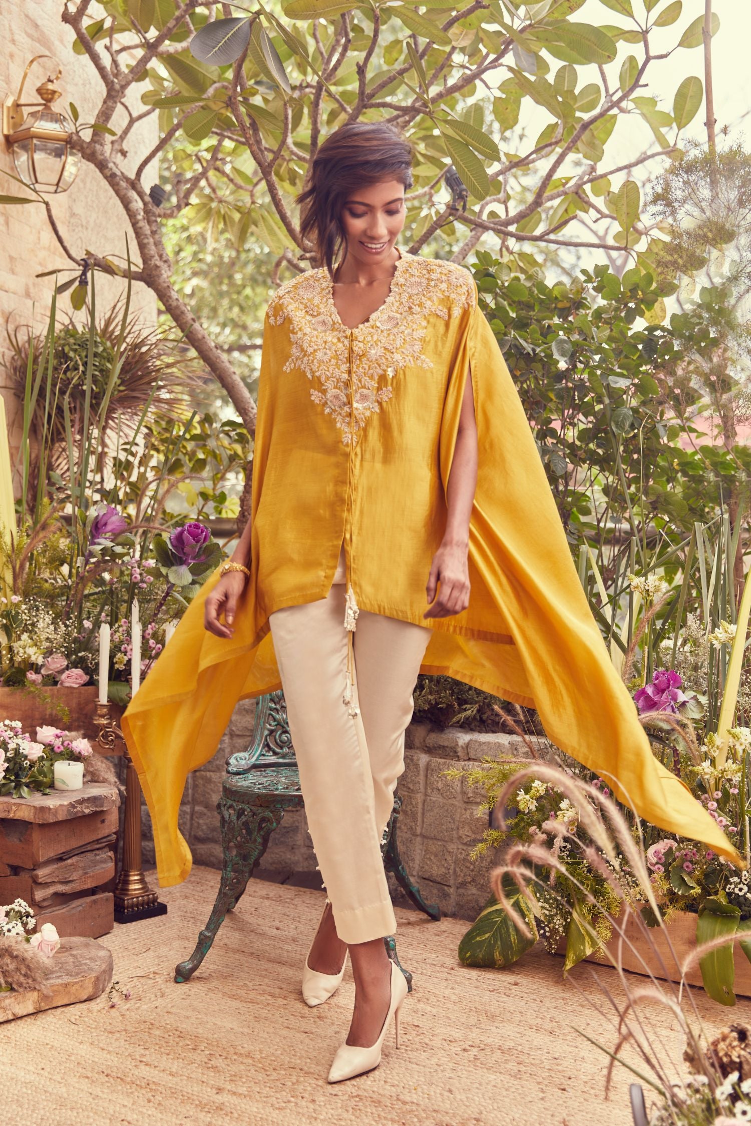 Chanderi Kaftaan And Cotton Satin Pant