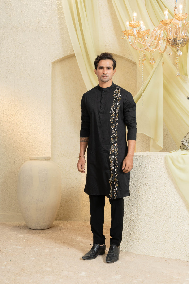 Black Hand-Embroidered Kurta