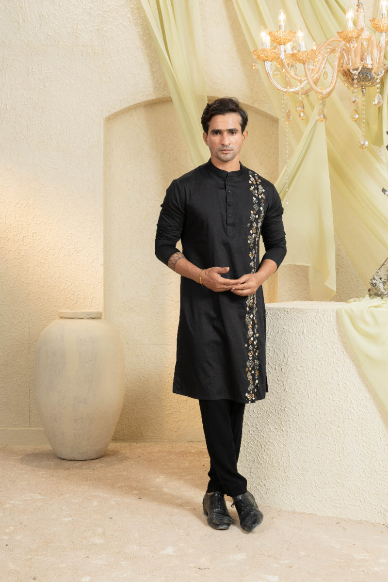 Black Hand-Embroidered Kurta