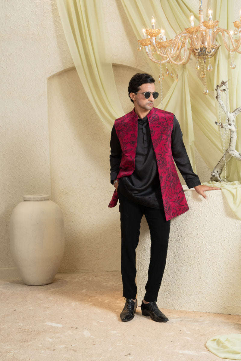 Shadow Rose Printed Open Jacket Set