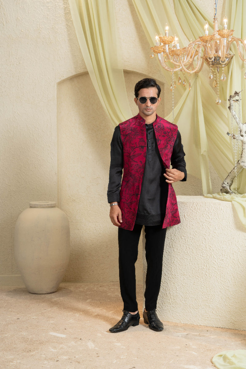 Shadow Rose Printed Open Jacket Set