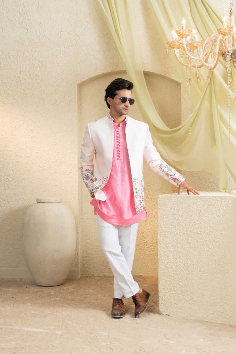 Powder Blush Embroidered Jacket Set