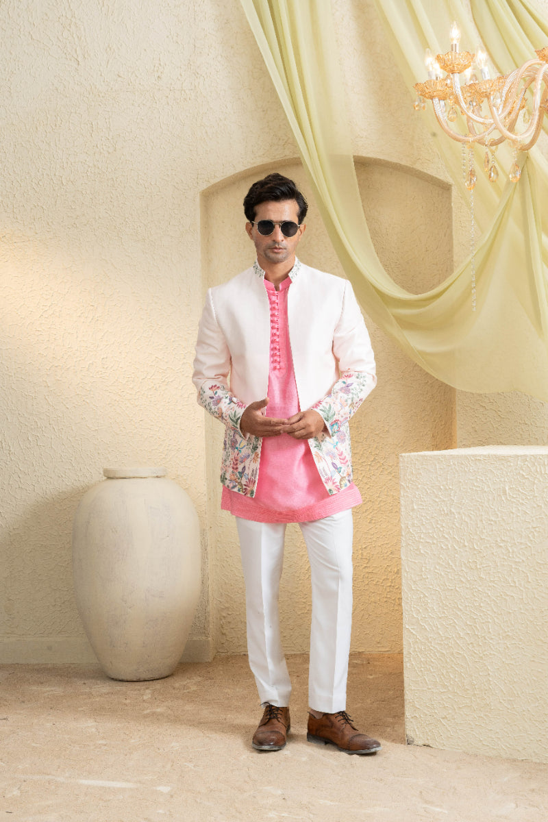 Powder Blush Embroidered Jacket Set