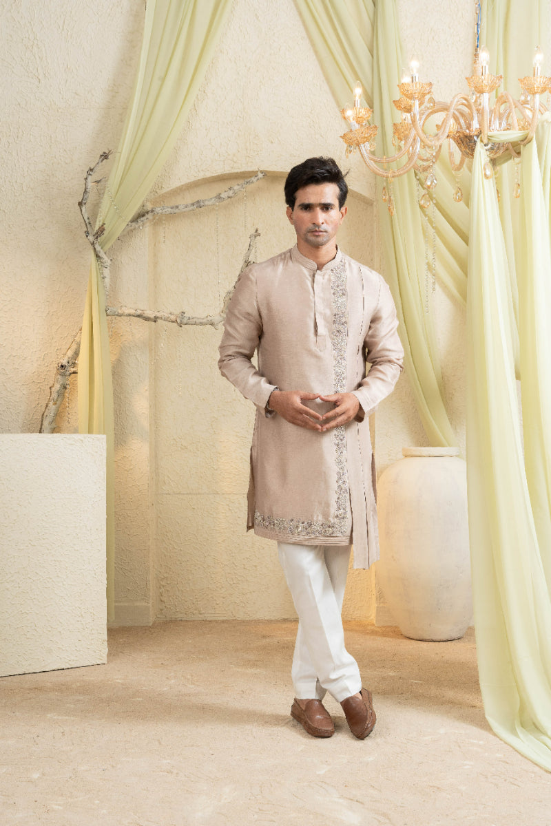 Champagne Gold Embroidered Kurta Set
