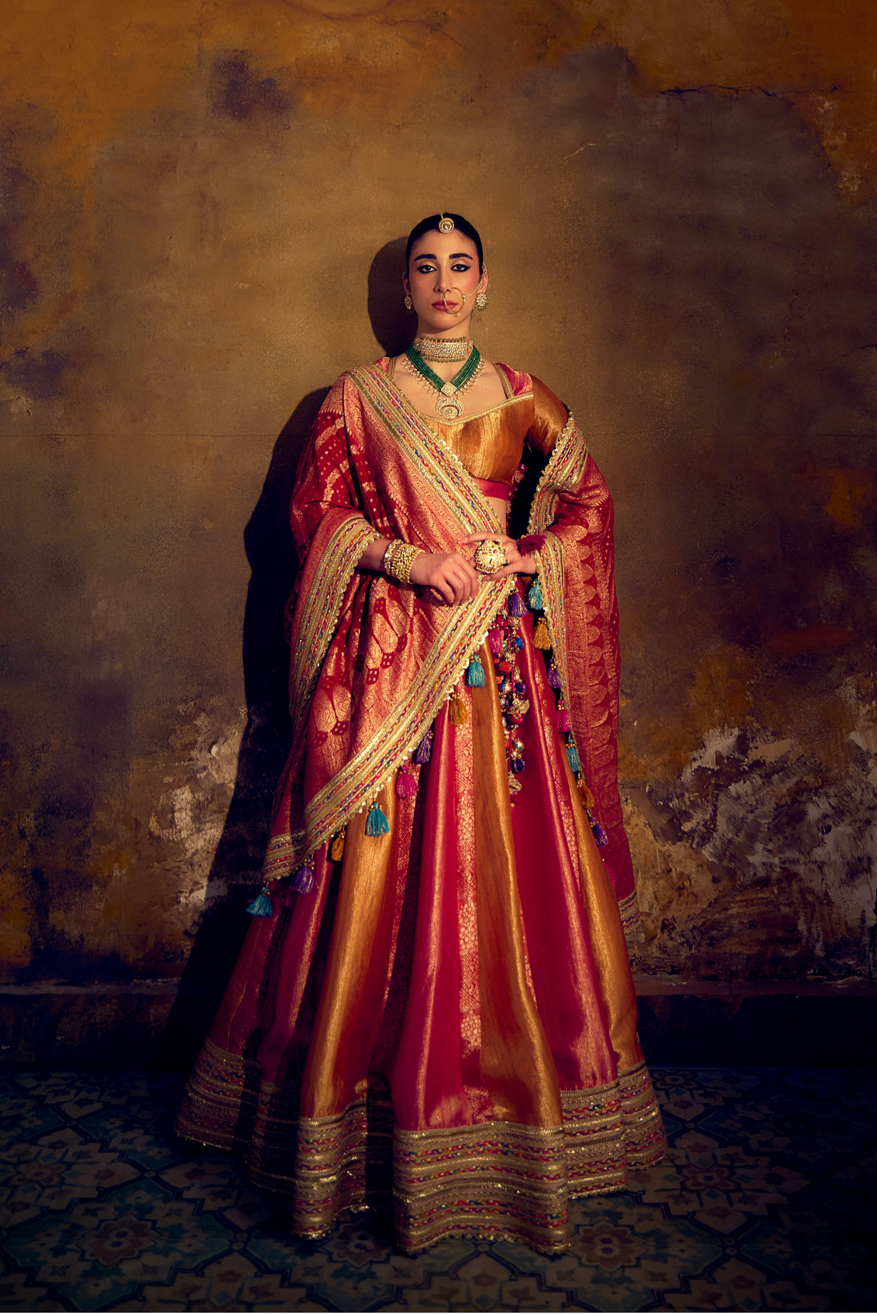 Naad Saubhagya- Multi Colour Lehenga with Elbow Sleeves Blouse and Dupatta