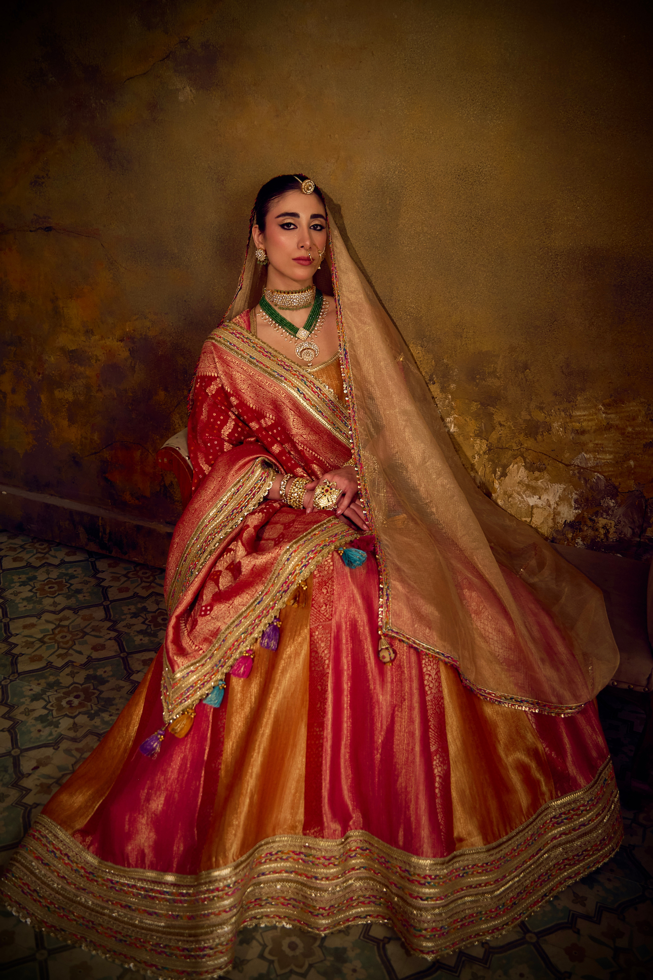 Naad Saubhagya- Multi Colour Lehenga with Elbow Sleeves Blouse and Dupatta