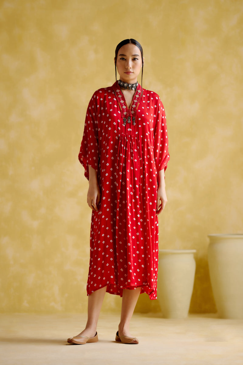 Devadarsana- Red Handcrafted Kaftan
