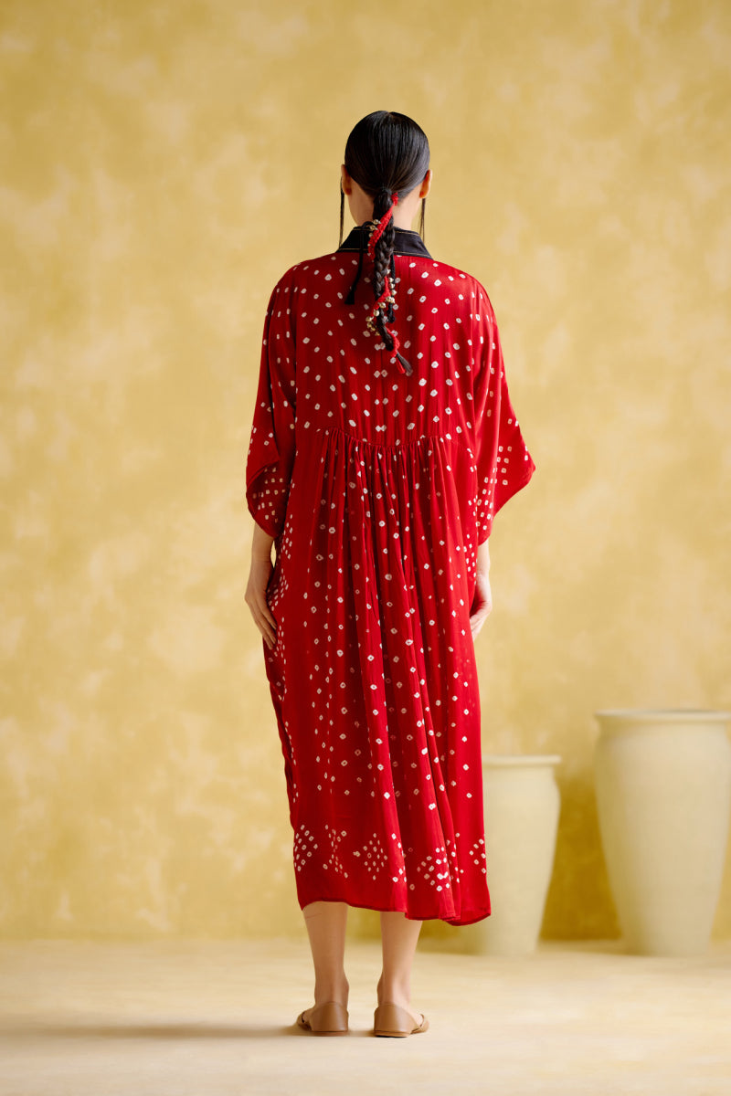 Devadarsana- Red Handcrafted Kaftan