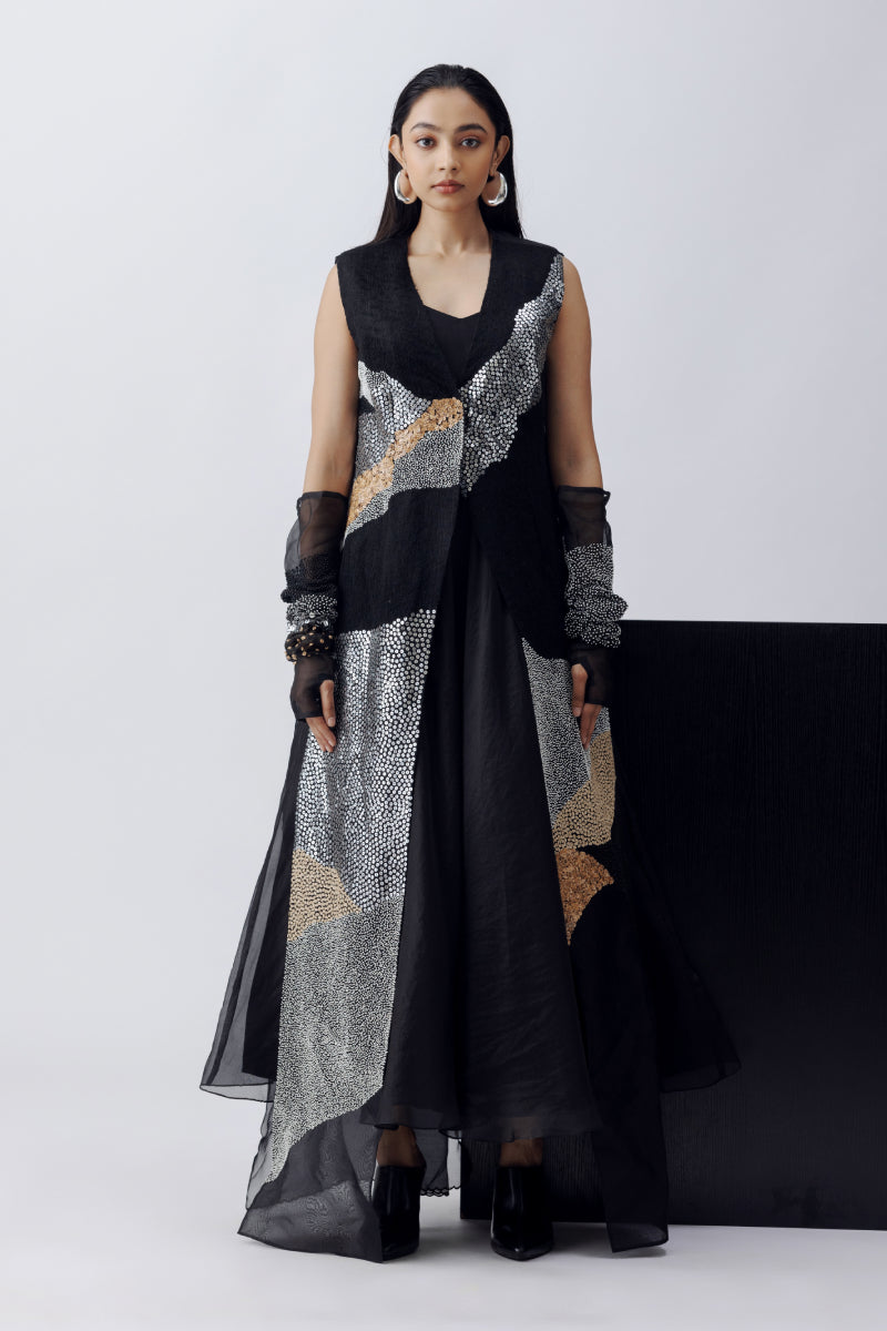 JACKET WITH ORGANZA MIDI LENGTH GOWN