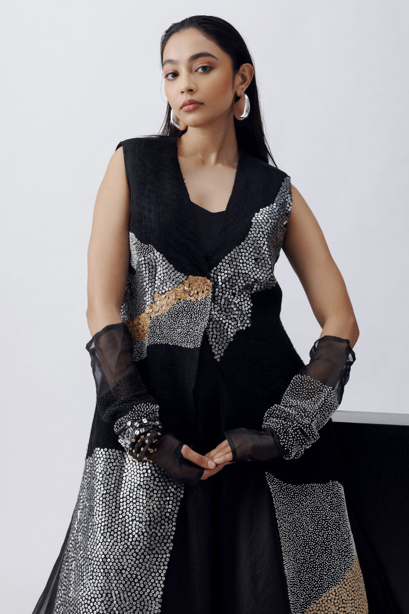 JACKET WITH ORGANZA MIDI LENGTH GOWN