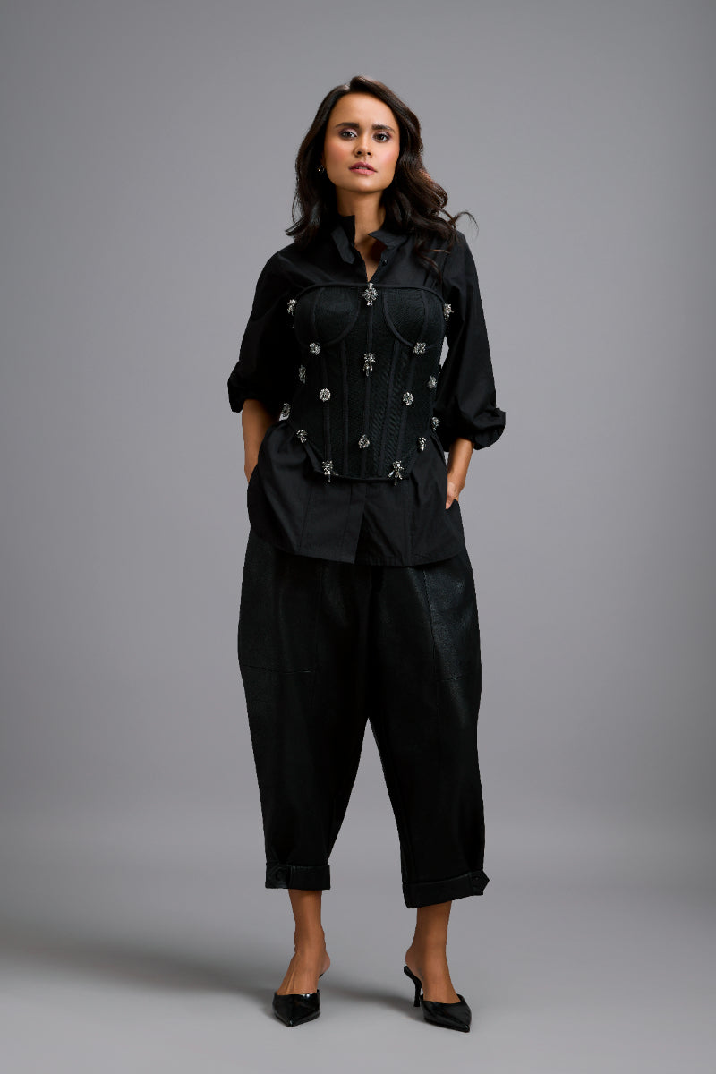 TAPERED CUFFED LEATHER PANTS