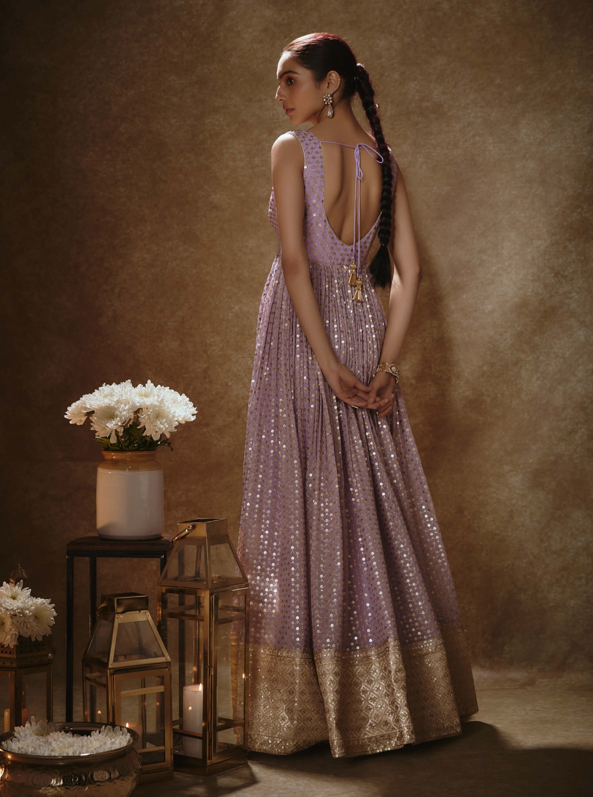 Lilac & gold anarkali set