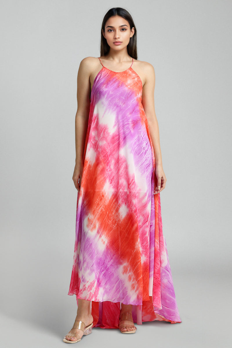 Multi-Colored Georgette Tie-Dyed Maxi Dress