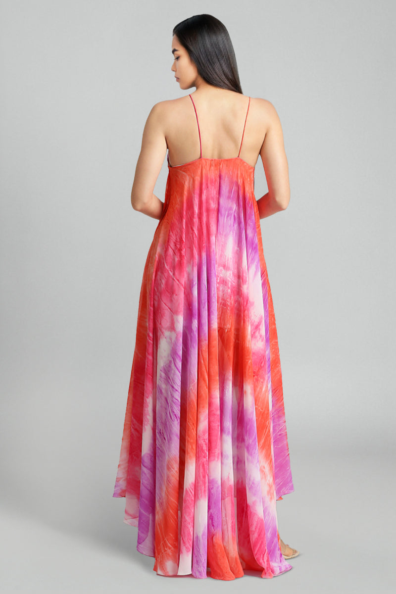 Multi-Colored Georgette Tie-Dyed Maxi Dress