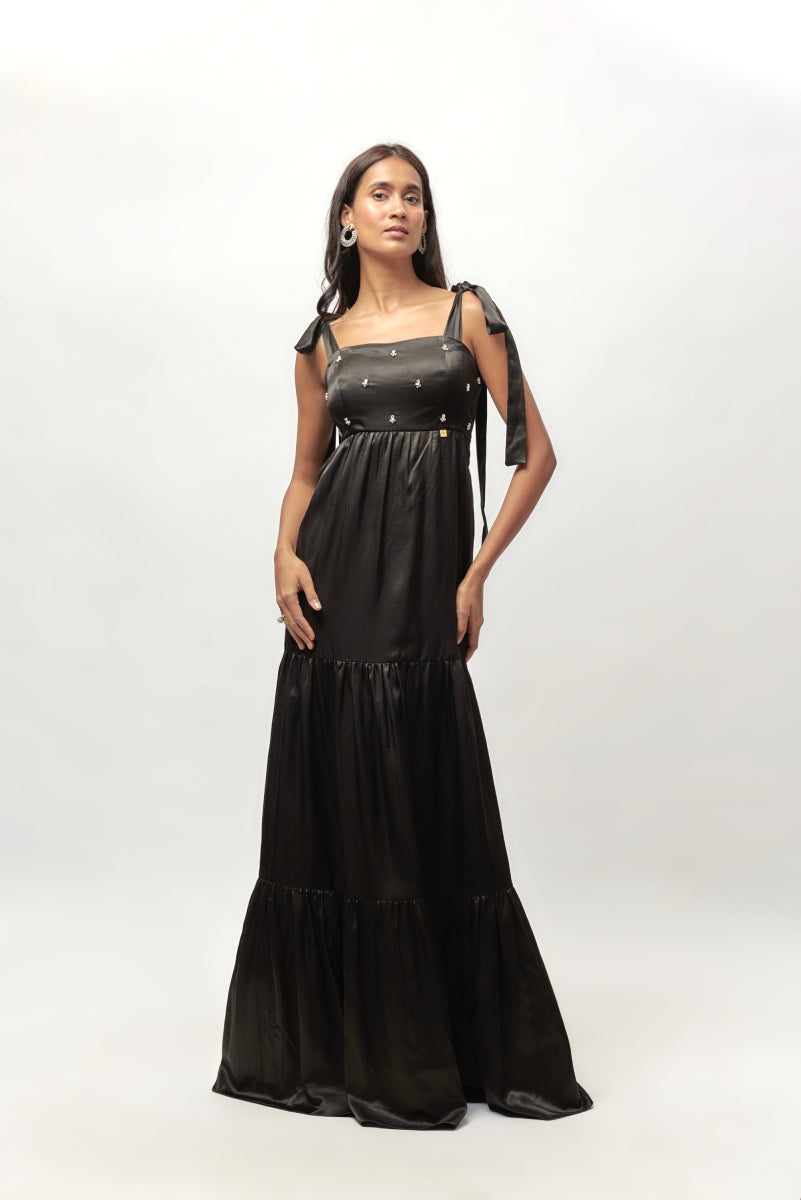 Black Embellished Tie-Up Dress