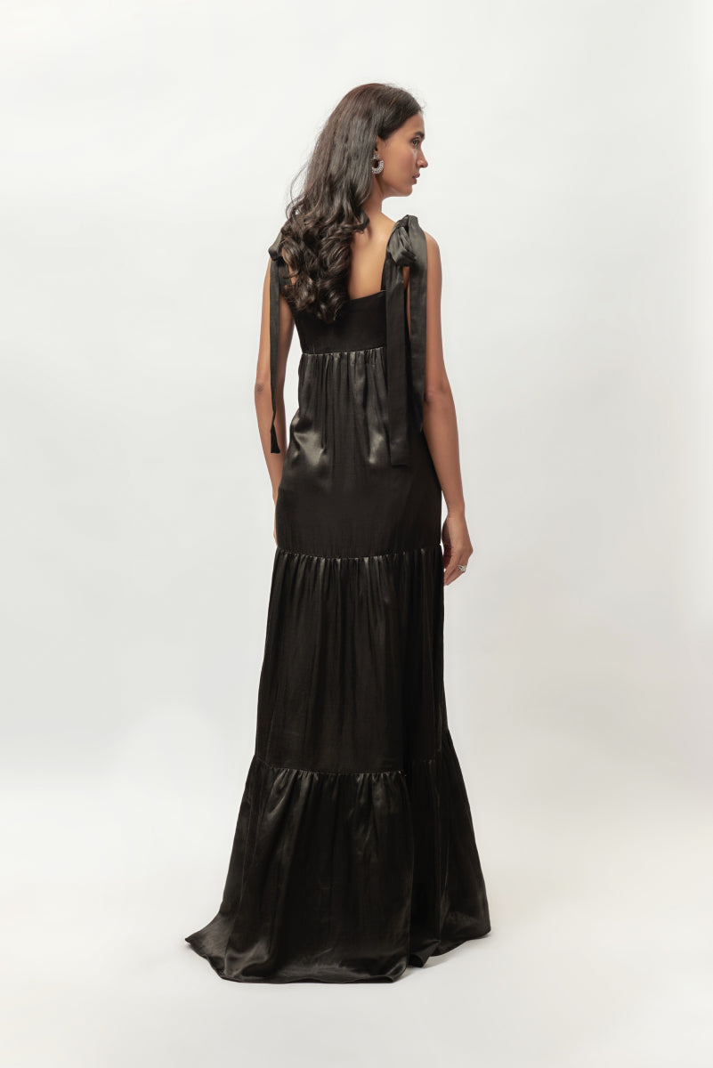 Black Embellished Tie-Up Dress
