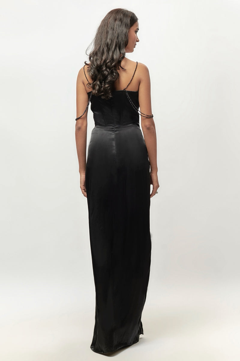 Black Corset Embellished? Strapy Drape Dress