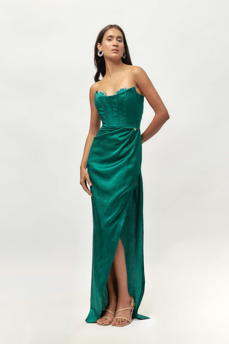 Teal Green Embellished Gown