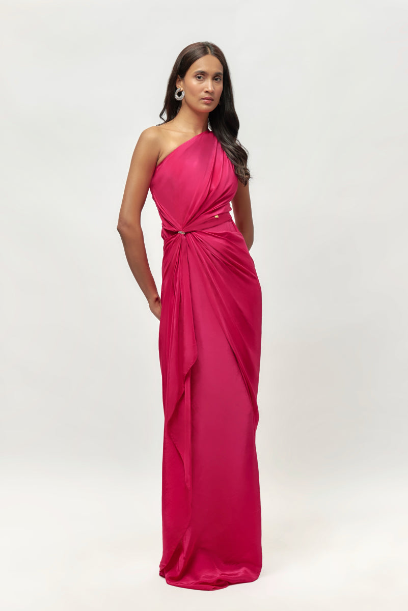 Hot Pink Embellished One Shoulder Gown