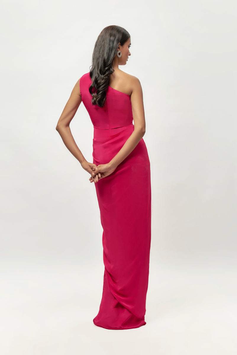 Hot Pink Embellished One Shoulder Gown