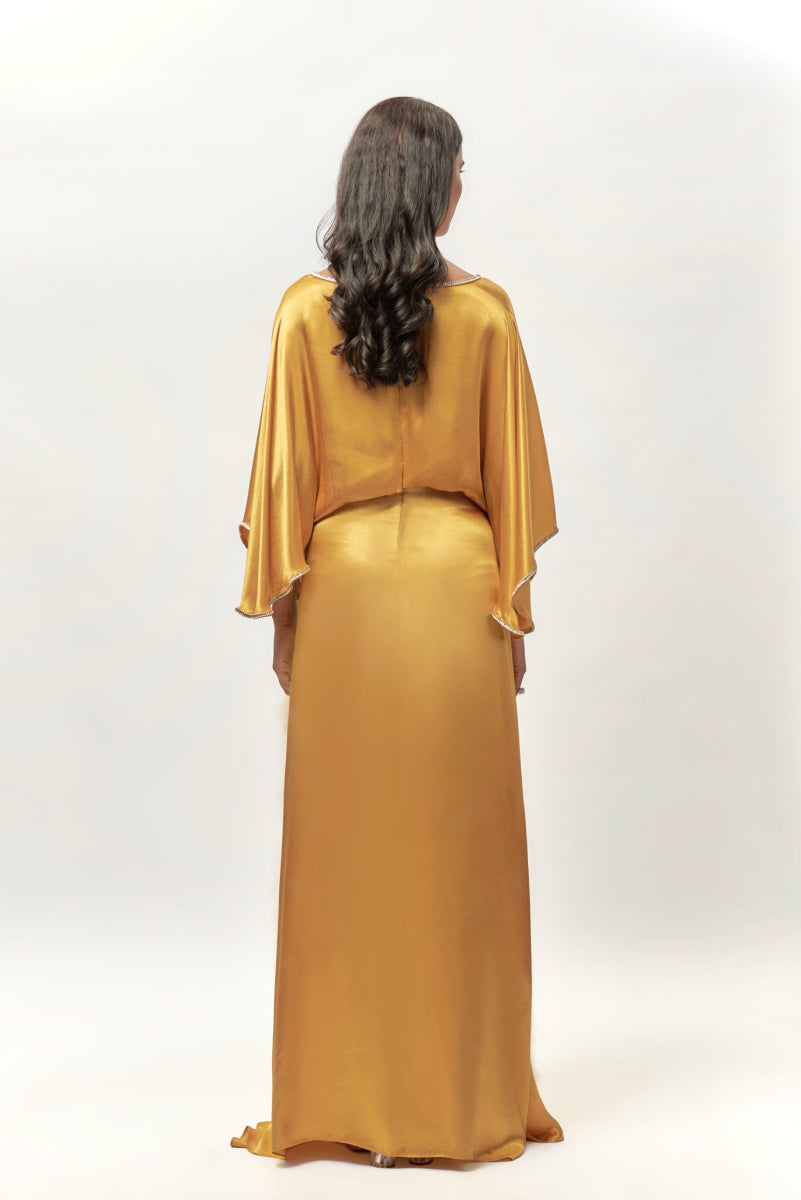 Golden Embellished Kimono Sleeve Dress