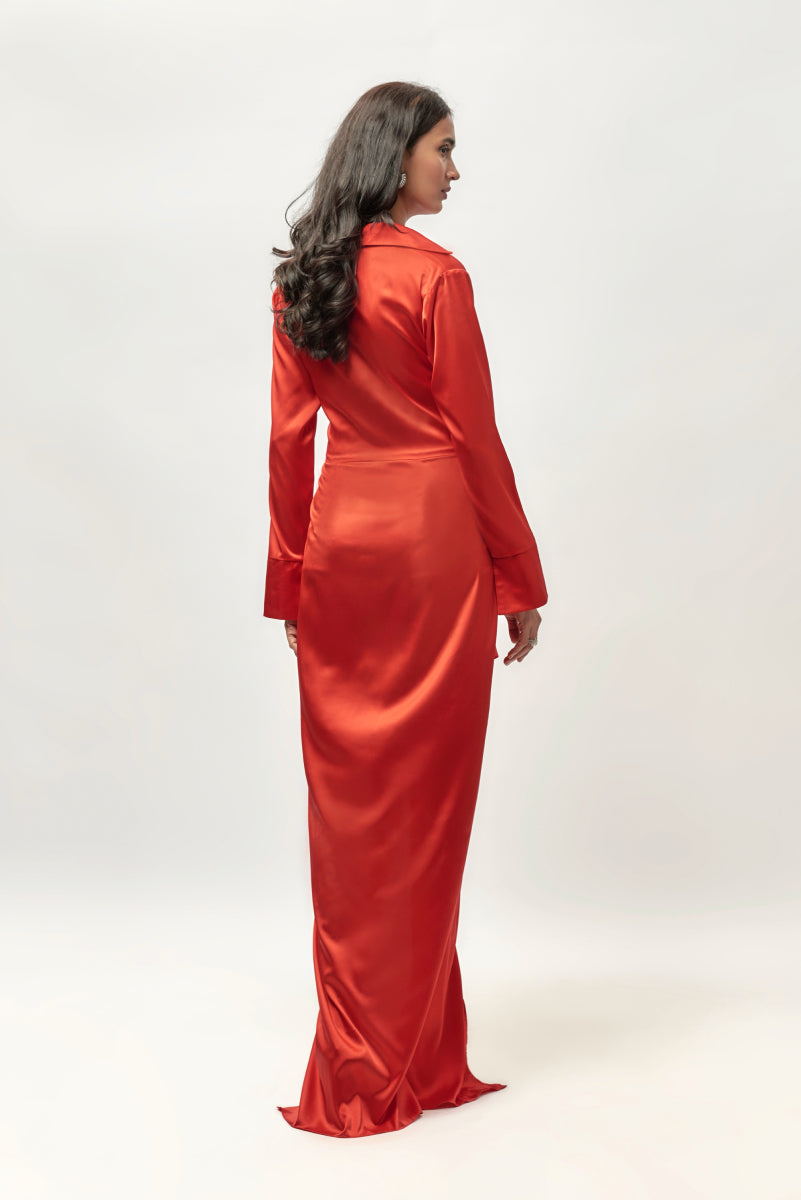 Red Drape Shirt Dress