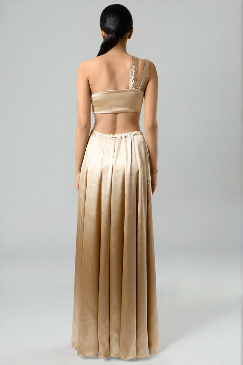 Gold Modal Satin One-Shoulder Gown