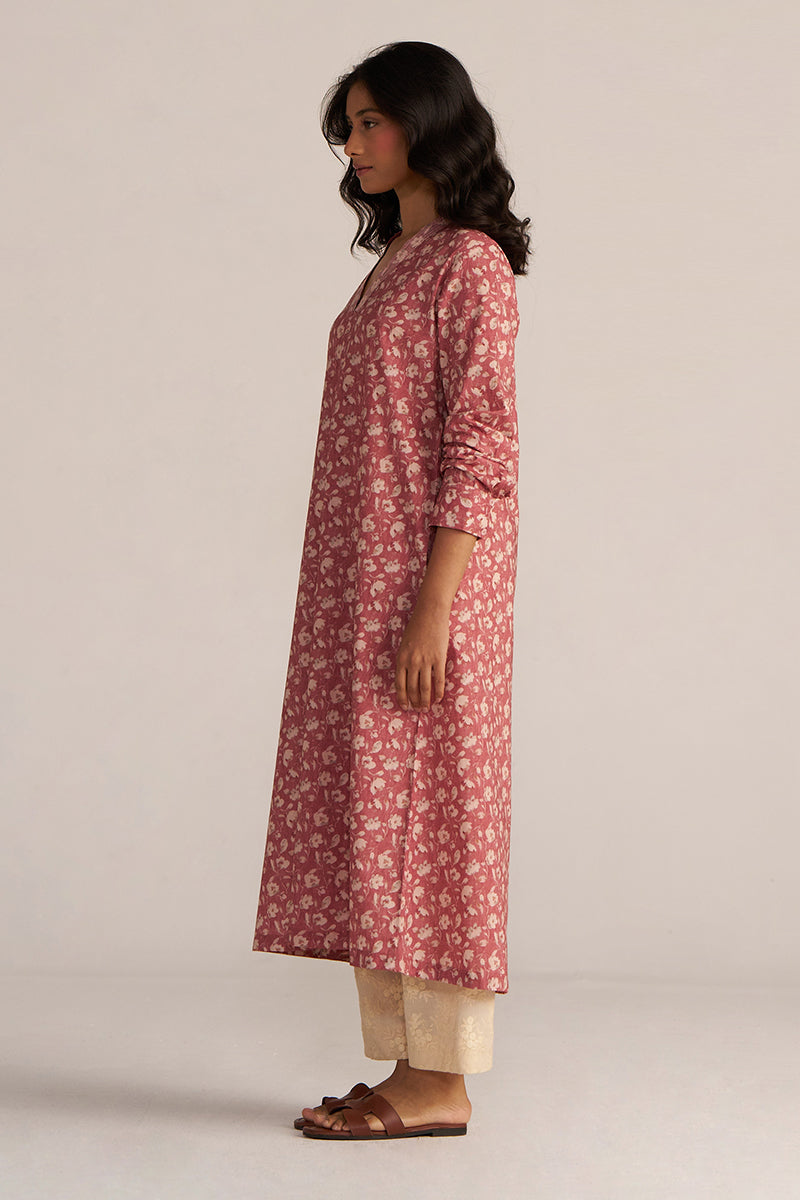 Dusty Slate Rose And Beige Print Cotton Co-Ord Set