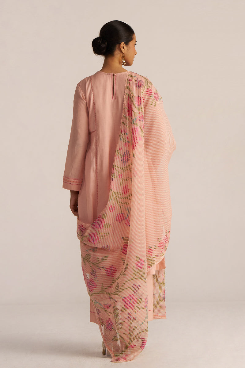 Pale Blush Embroidered and Woven Kurta Set