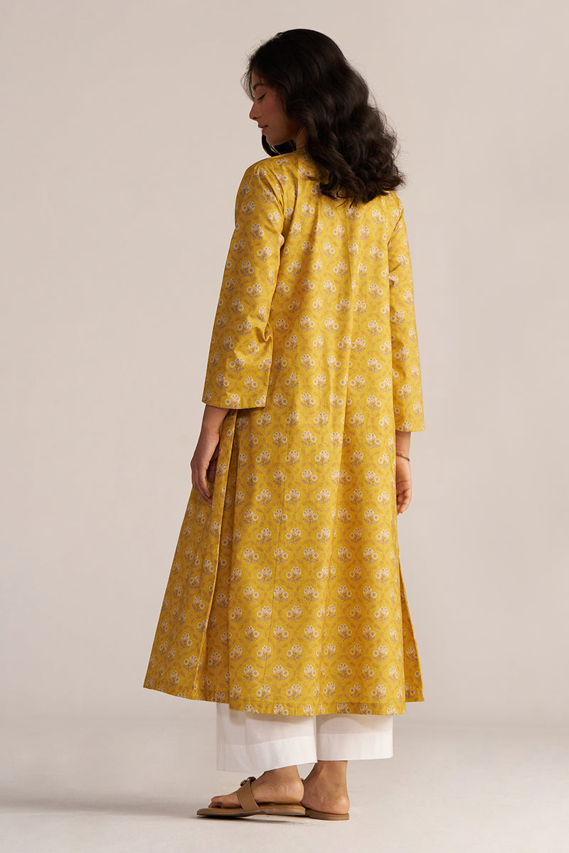 Mustard Yellow Print Cotton Kurta