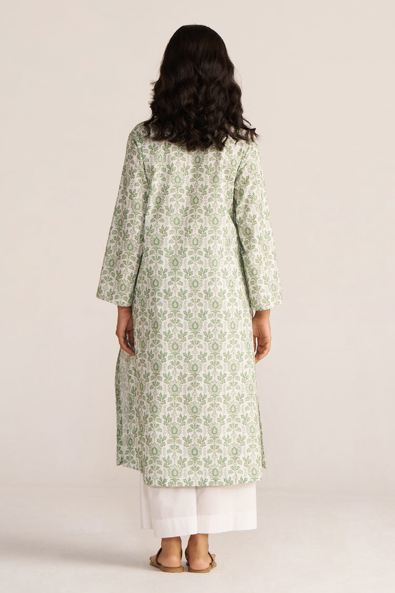 Light Grass Green And White Cotton Kurta