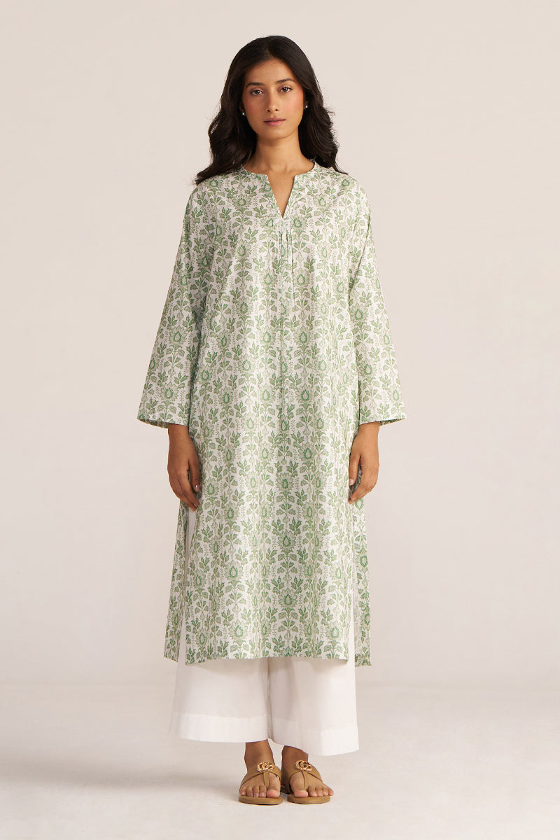 Light Grass Green And White Cotton Kurta