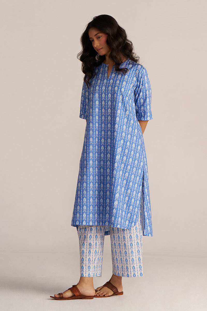 Blue And White Cotton Print Co-Ord Set