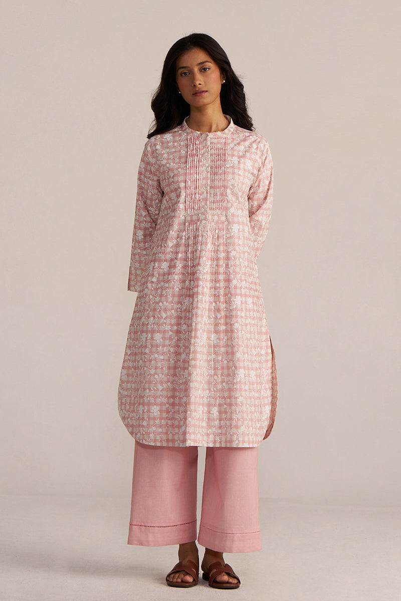 Rose Pink And White Cotton Print Co-Ord Set
