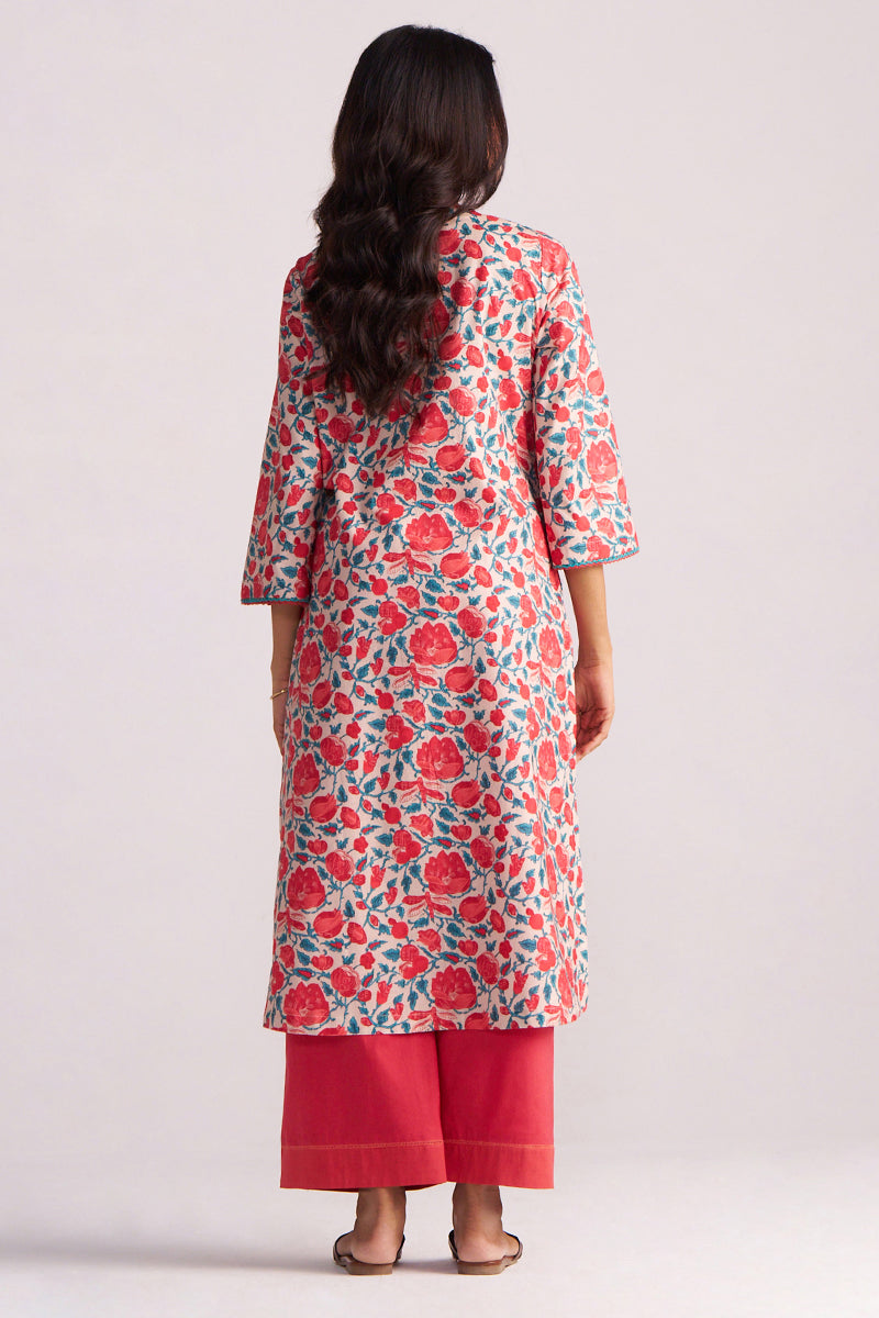 Beige and Red Cotton Print Co-ord Set