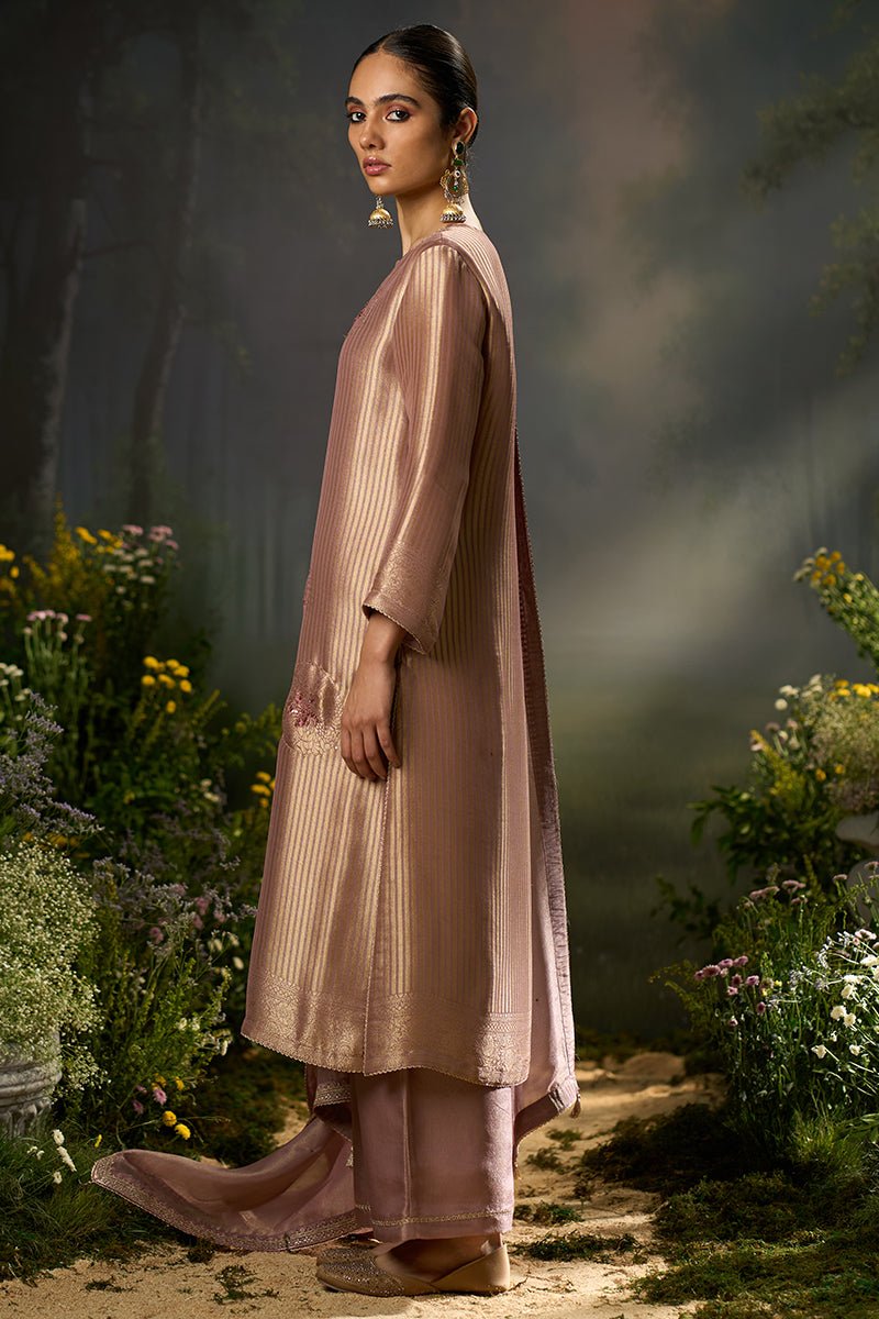 Burlwood Mauve Woven Festive Kurta Set