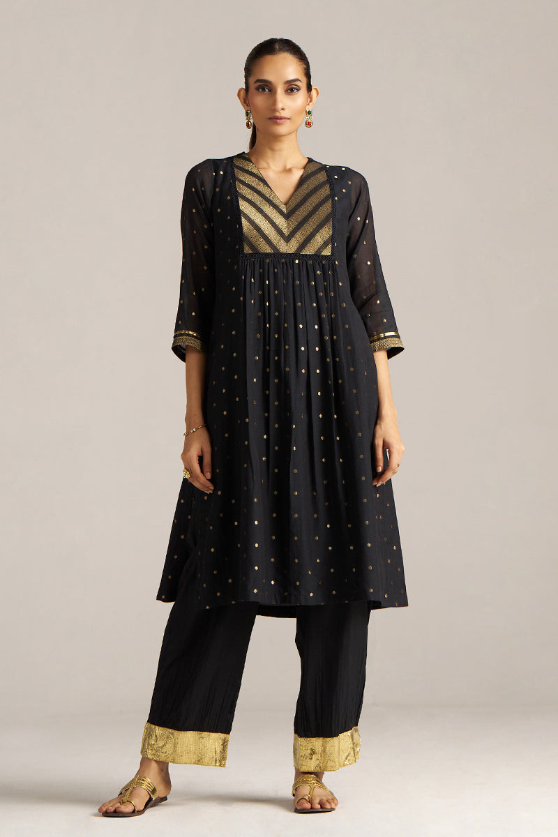 Black Zari Woven Mul-Chanderi Festive Co-ord Set