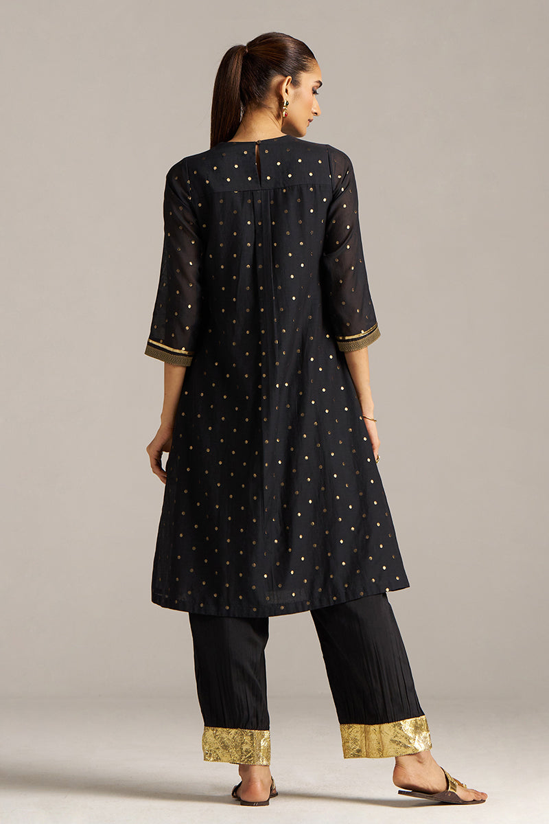 Black Zari Woven Mul-Chanderi Festive Co-ord Set