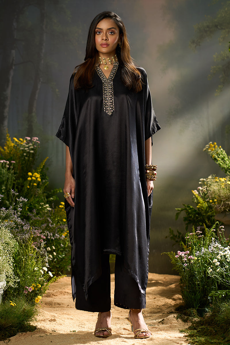 Black Silk Kaftaan Co-ord Set