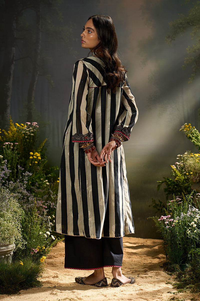 Black and Off White Stripe Traditional Co-ord Set