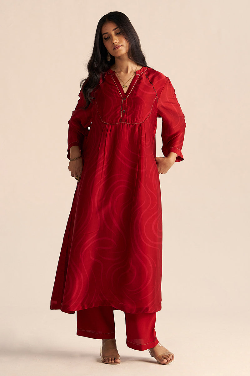 Chili Pepper Red Silk Print Co-ord Set