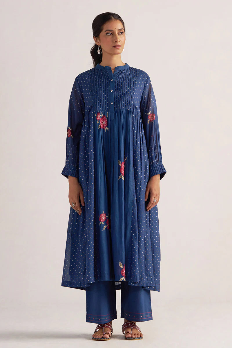 Flower Print Mul-Chanderi Co-ord Set