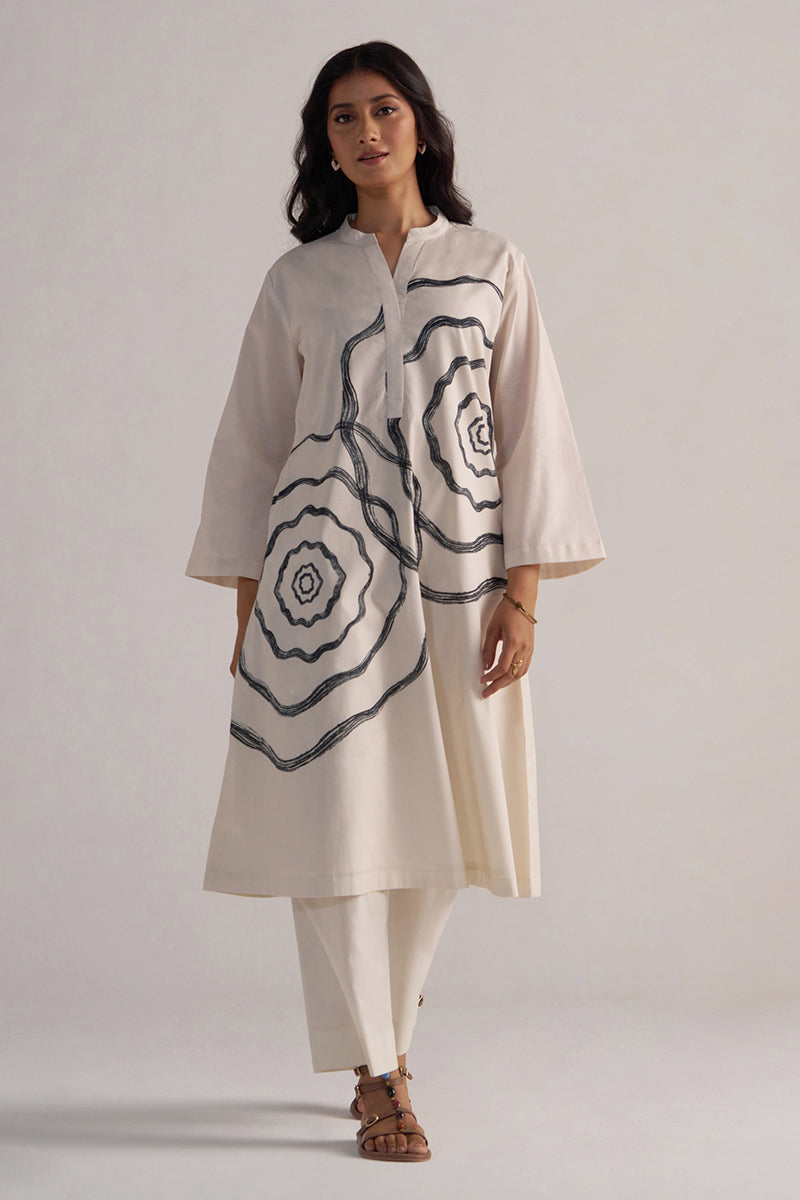 Cream and Black Cotton Print Co-ord Set