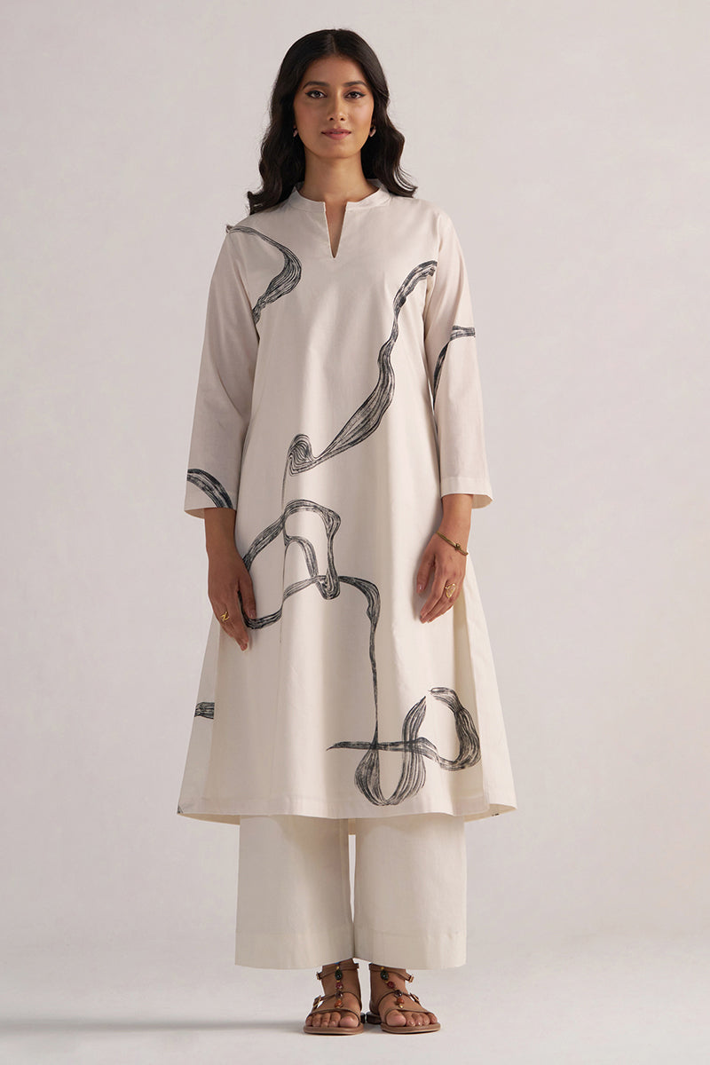 Cream and Black Cotton Print Co-ord Set