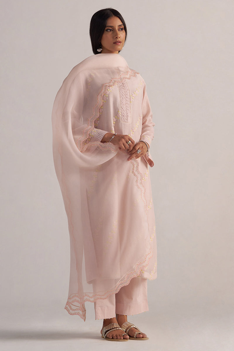 Mauve Chalk Pure Chanderi Kurta Set